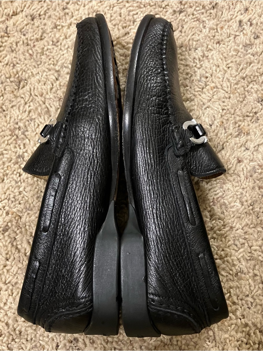 Salvatore Ferragamo GANCINI Loafers TEXTURED LEATHER Black -Sz 7 D Made in Italy - Picture 15 of 16